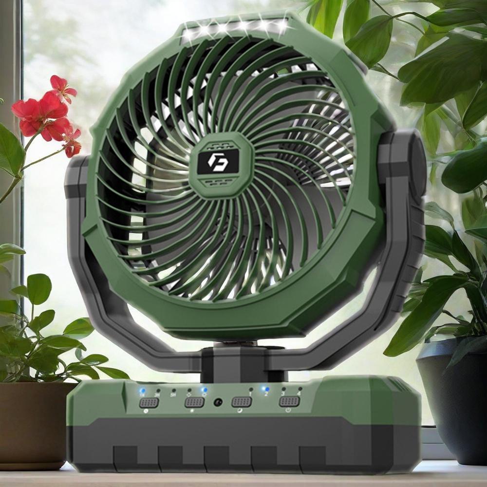 Portable Camping Fan with LED Light - 24000mAh Battery