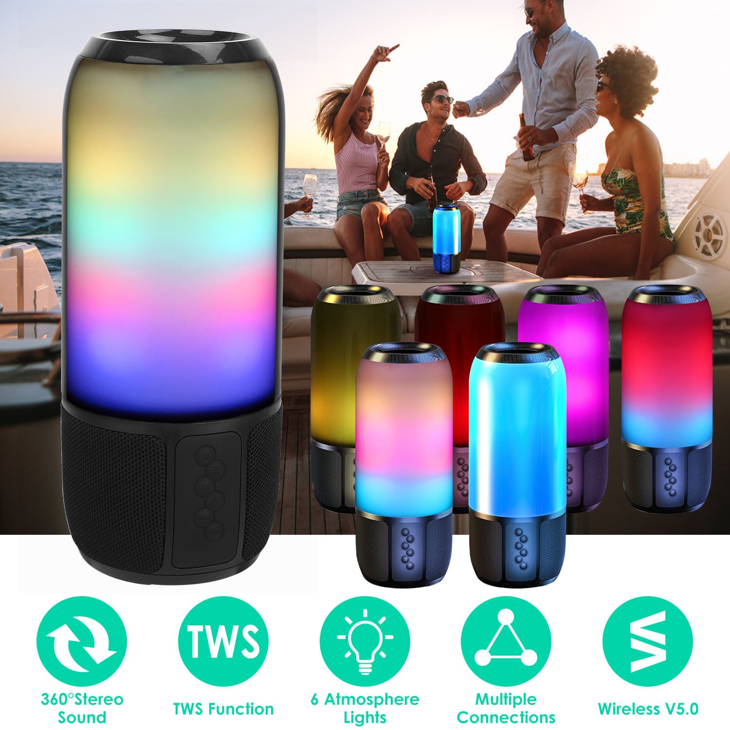 Portable Bluetooth Speaker with LED Light Show