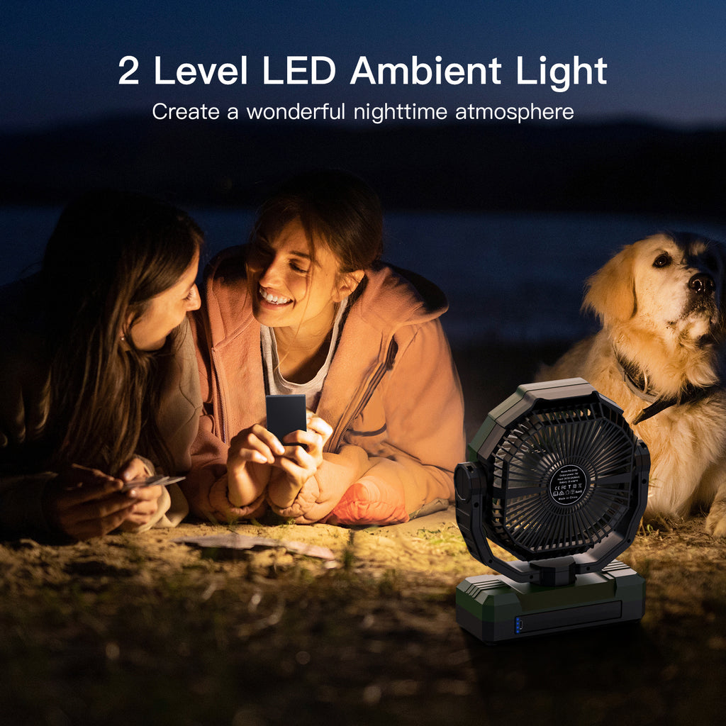 Portable Camping Fan with LED Light - 24000mAh Battery