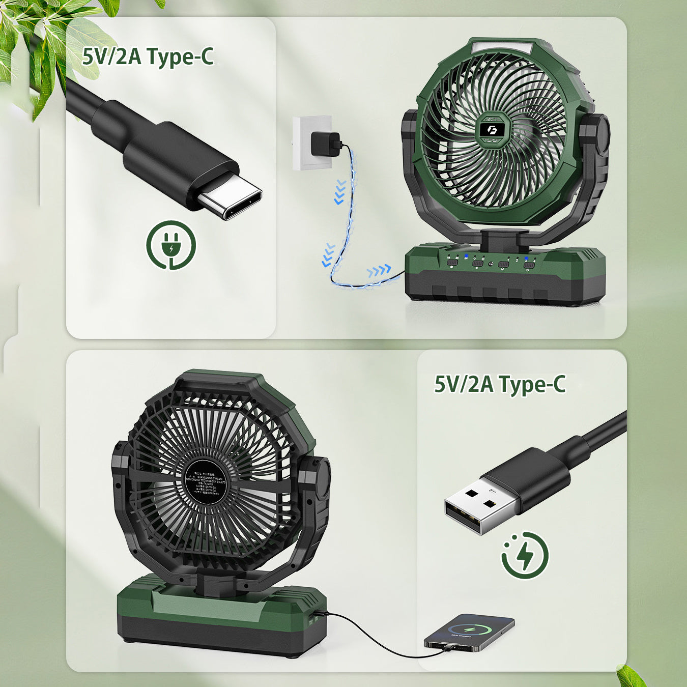 Portable Camping Fan with LED Light - 24000mAh Battery